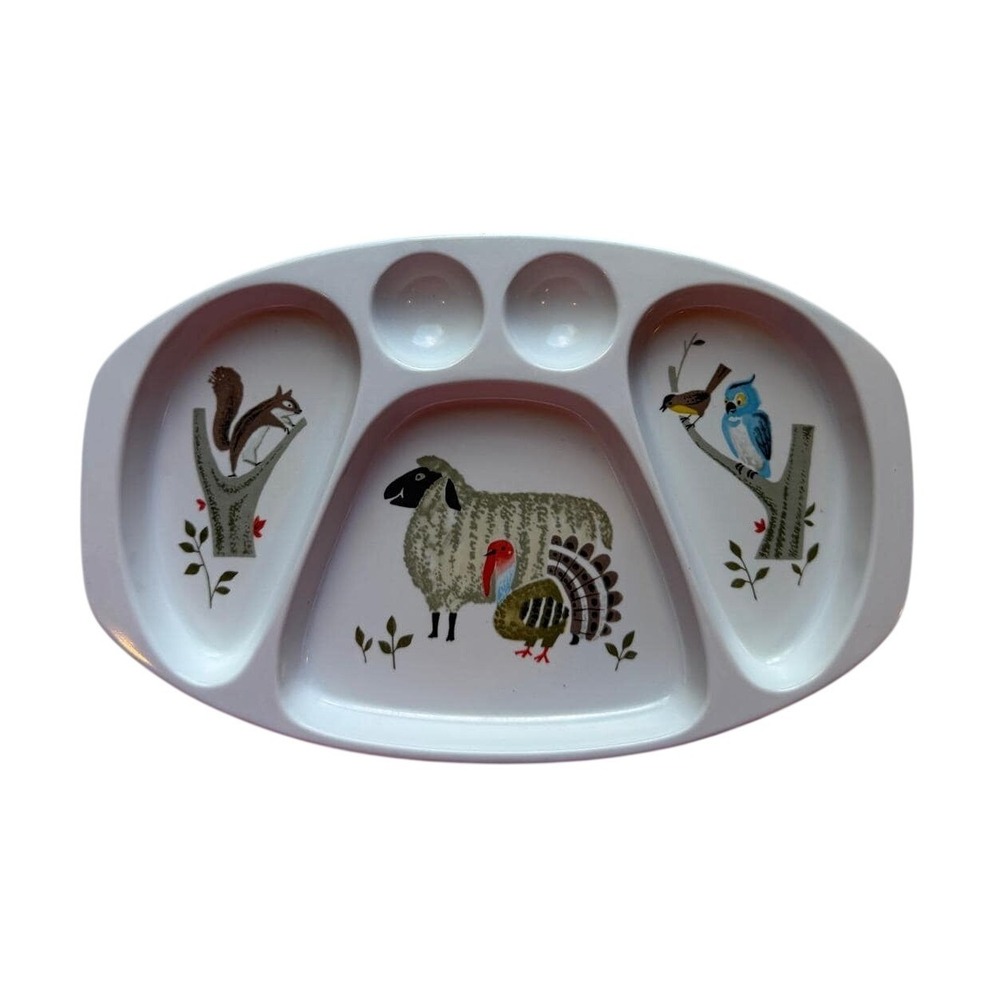 VTG Children's Noritake Melamine Divided Plate White Animal Mid Century Japan